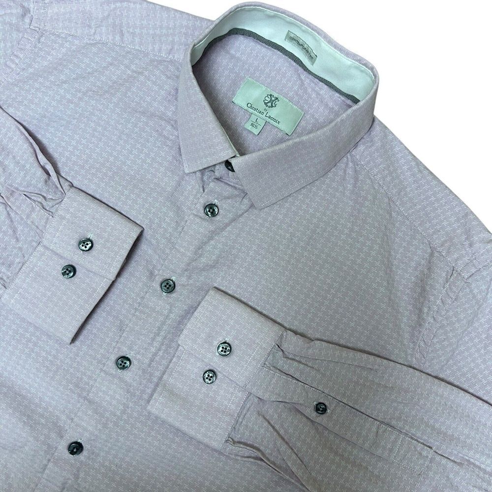Christian Lacroix Shirt Mens Large 16.5  Pink Dress Long‎ Sleeve Button Front